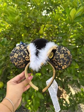 Disney Black and Gold Decorative Minnie Ears Headband with White Trim